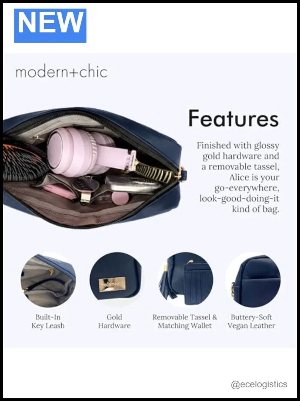 Vegan Leather Crossbody Bag with Matching Wallet, 5 Pockets, Adjustable Strap